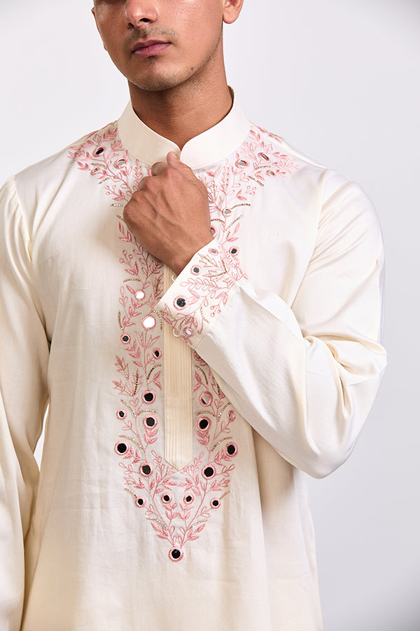 Pink Ivory Kashmiri Mirror Work Kurta Pant Set