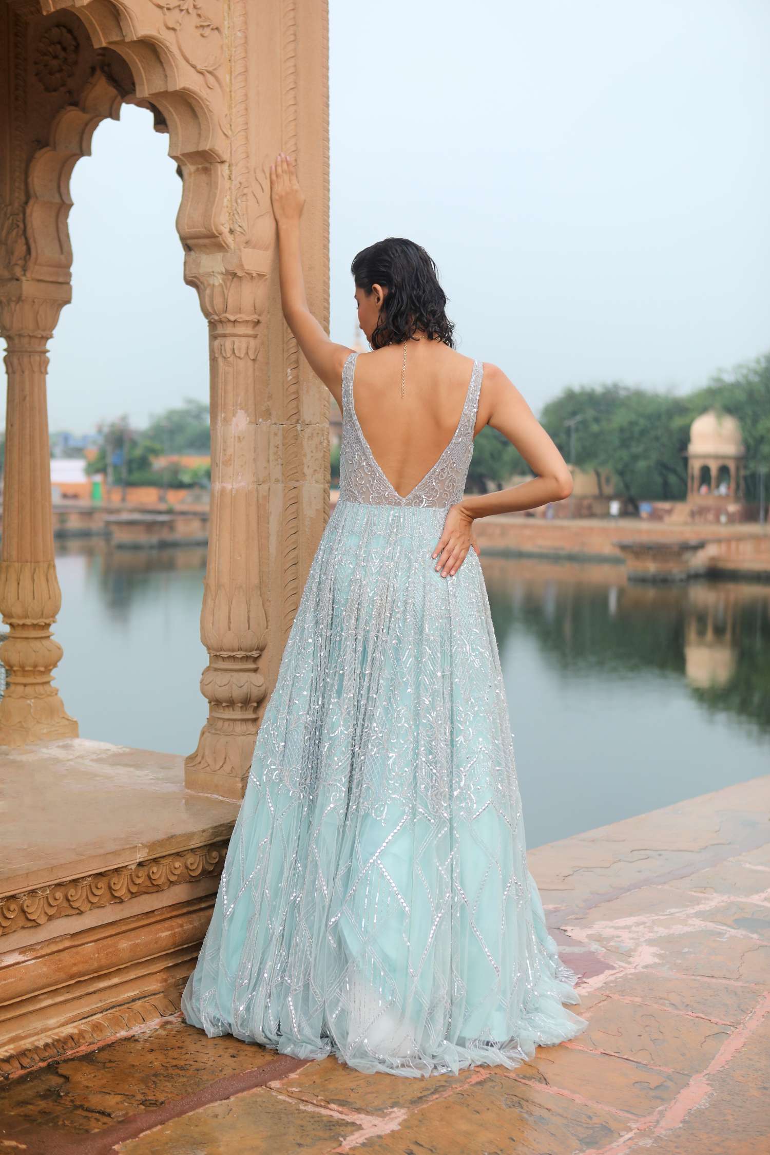 Ice Blue Flared Gown