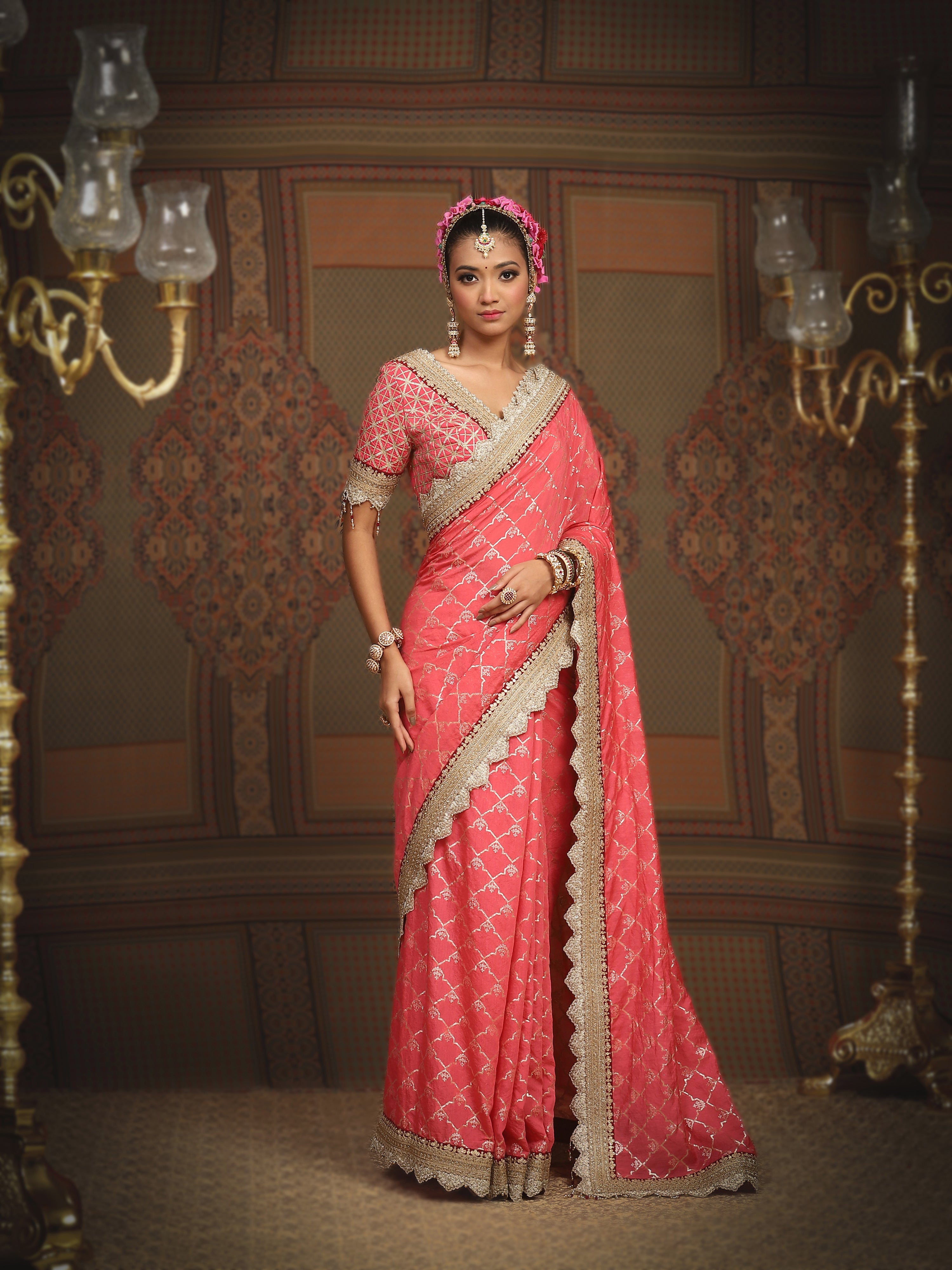 Red Maroon Embroidered Saree Set Design by Shyam Narayan Prasad at Pernia's  Pop Up Shop 2024