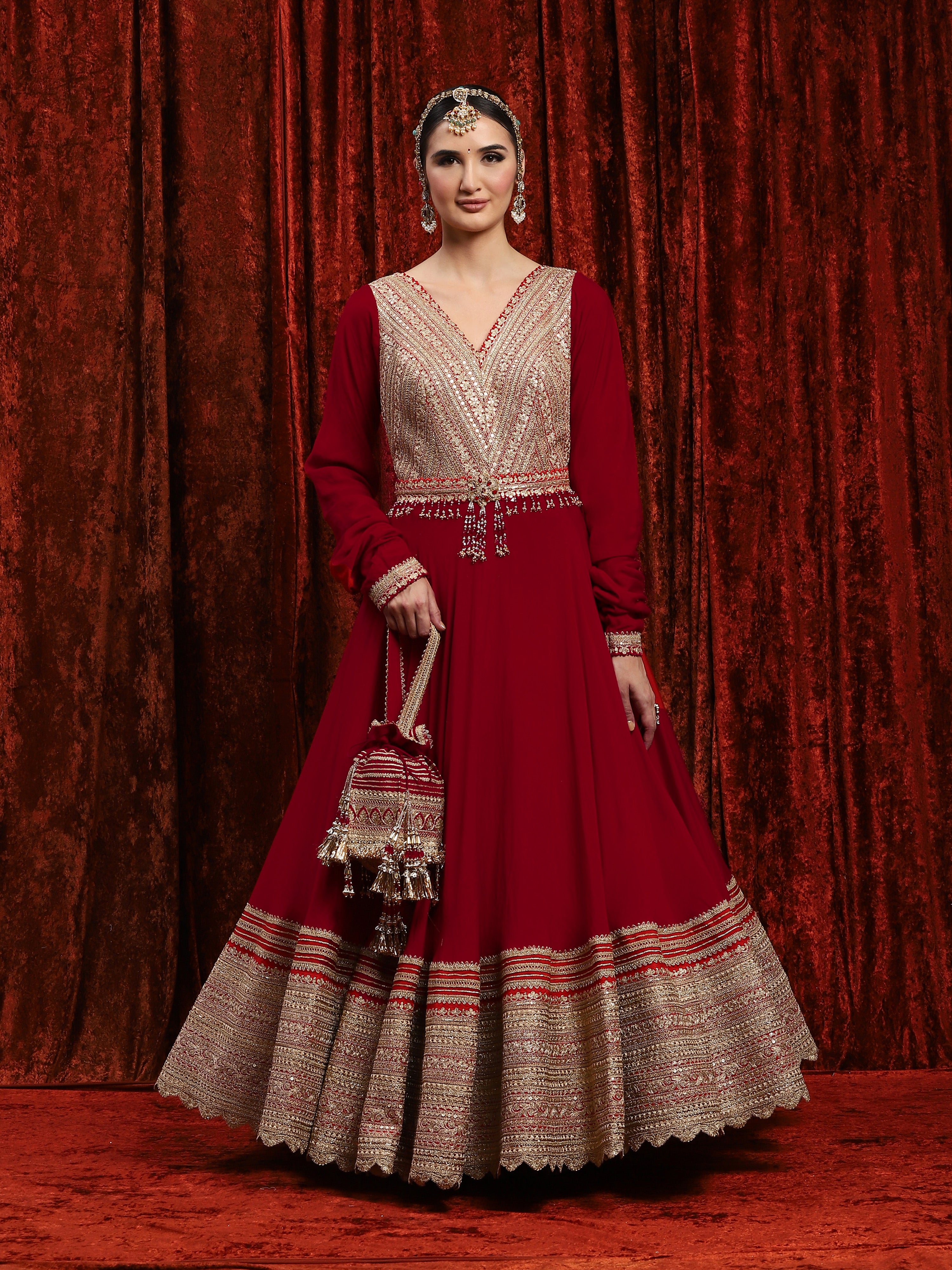 Red Silk Chanderi Anarkali Suit