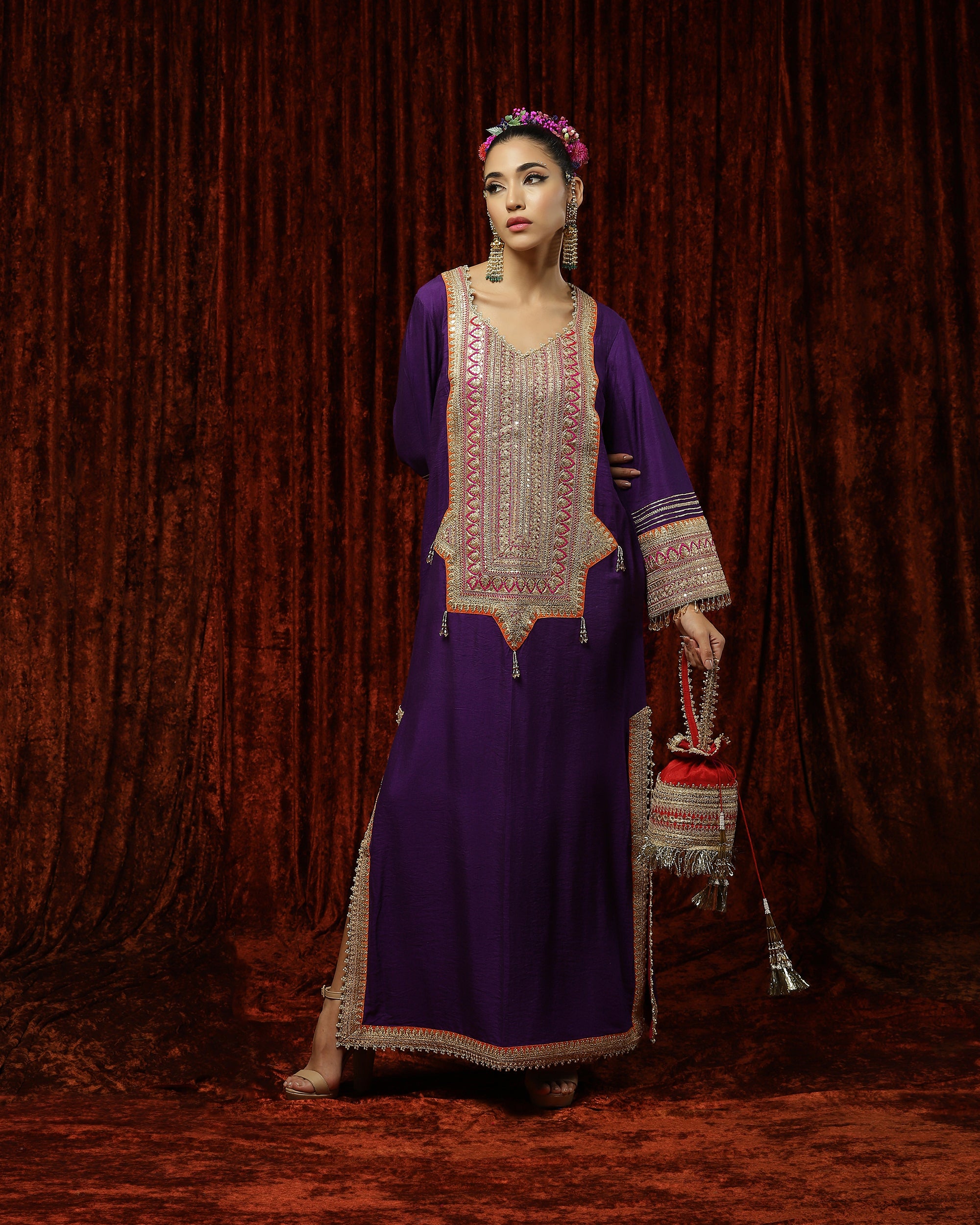 Purple & Orange Kurta Kaftan