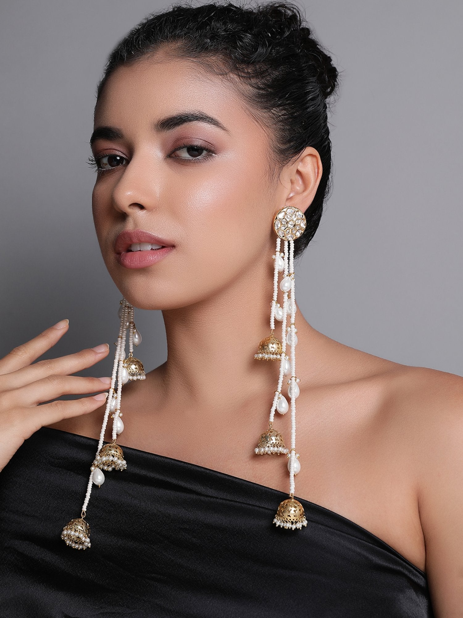 Le Anetheia Pearl & Kundan Long Earrings