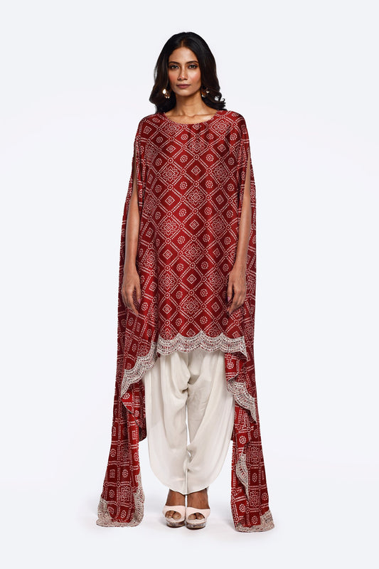 Bandhani Printed Satin Kaftan Set