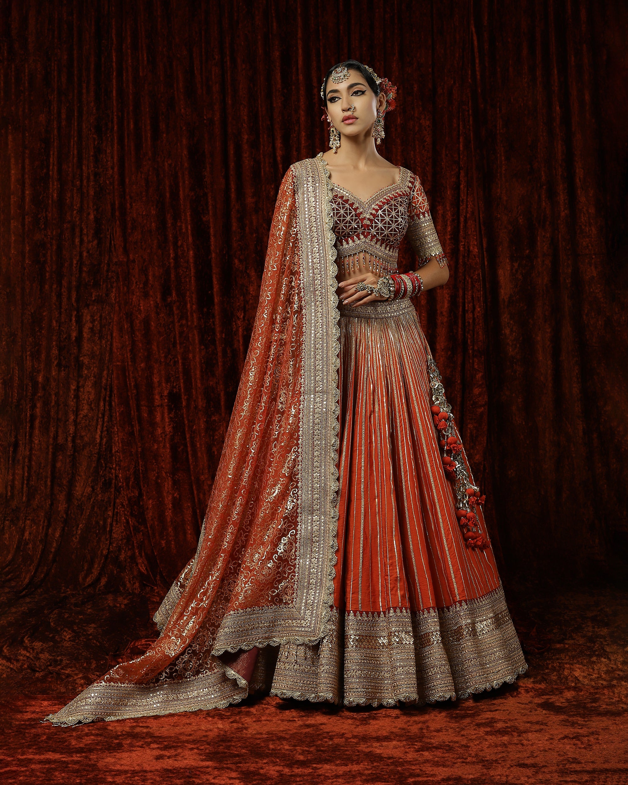 Orange & Maroon, Sunset Orange lehenga set