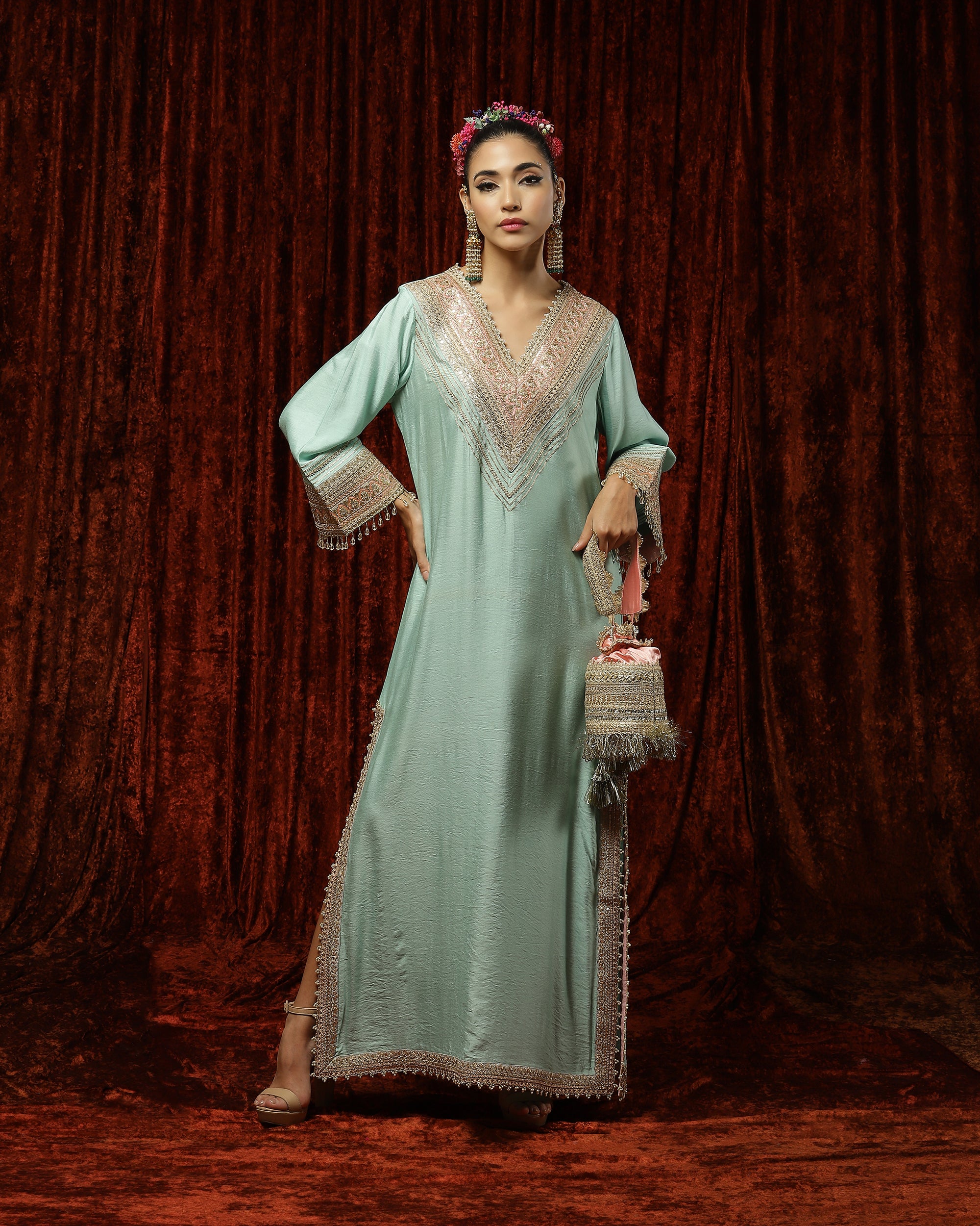 Sea Green & Baby Pink Kurta Kaftan