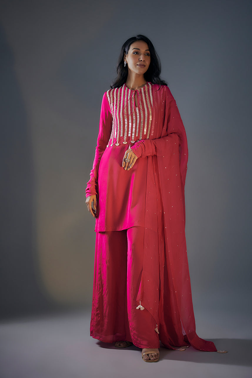 Hot Pink Embroidered Kurta Set