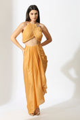 Load image into Gallery viewer, Mustard Embroidered Skirt Set With Drape
