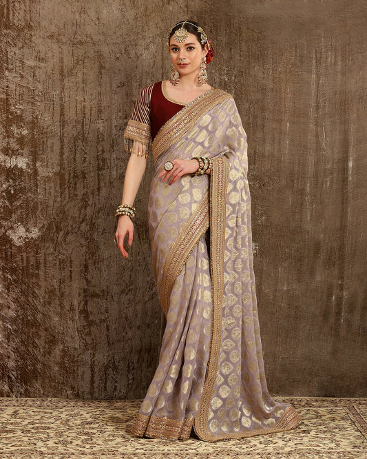 Light Purple & Maroon Saree & Blouse Set