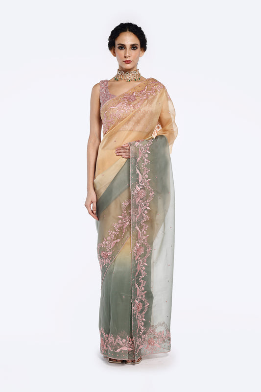 Floral Edged Gradient Ombre Saree