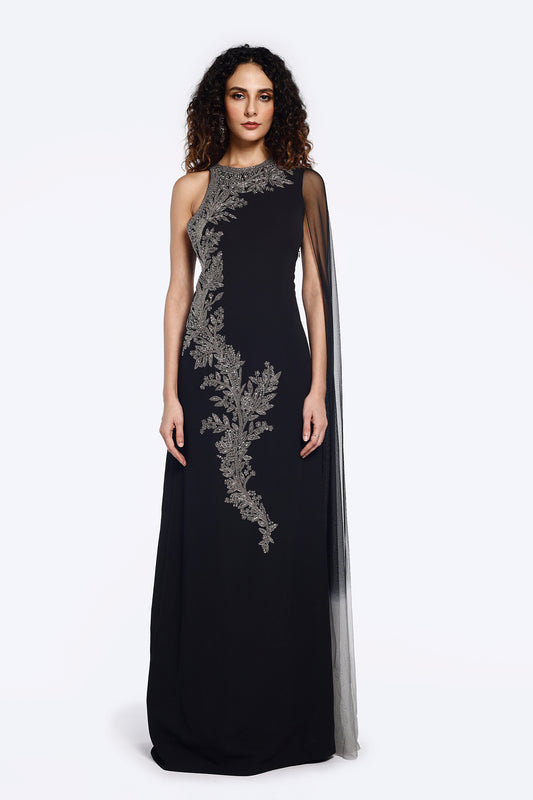 Mono-Cape Sleeve Sheath Gown