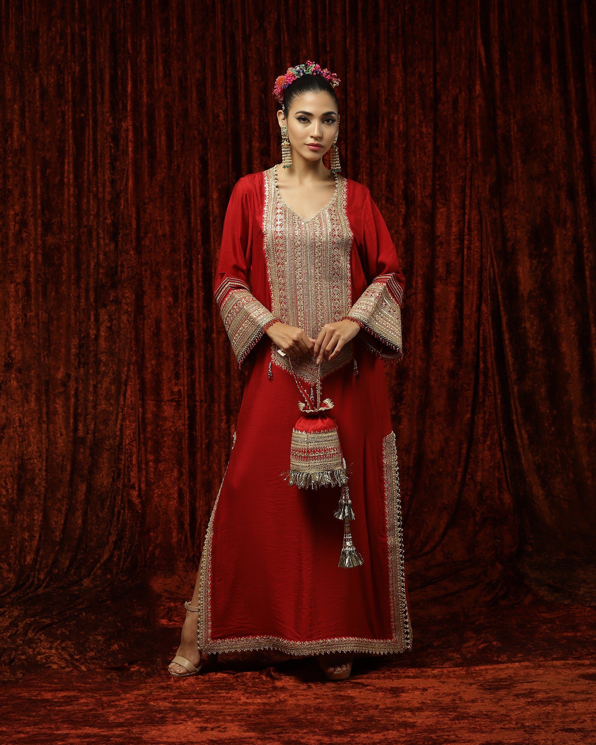 Rani Pink & Red Kurta Kaftan