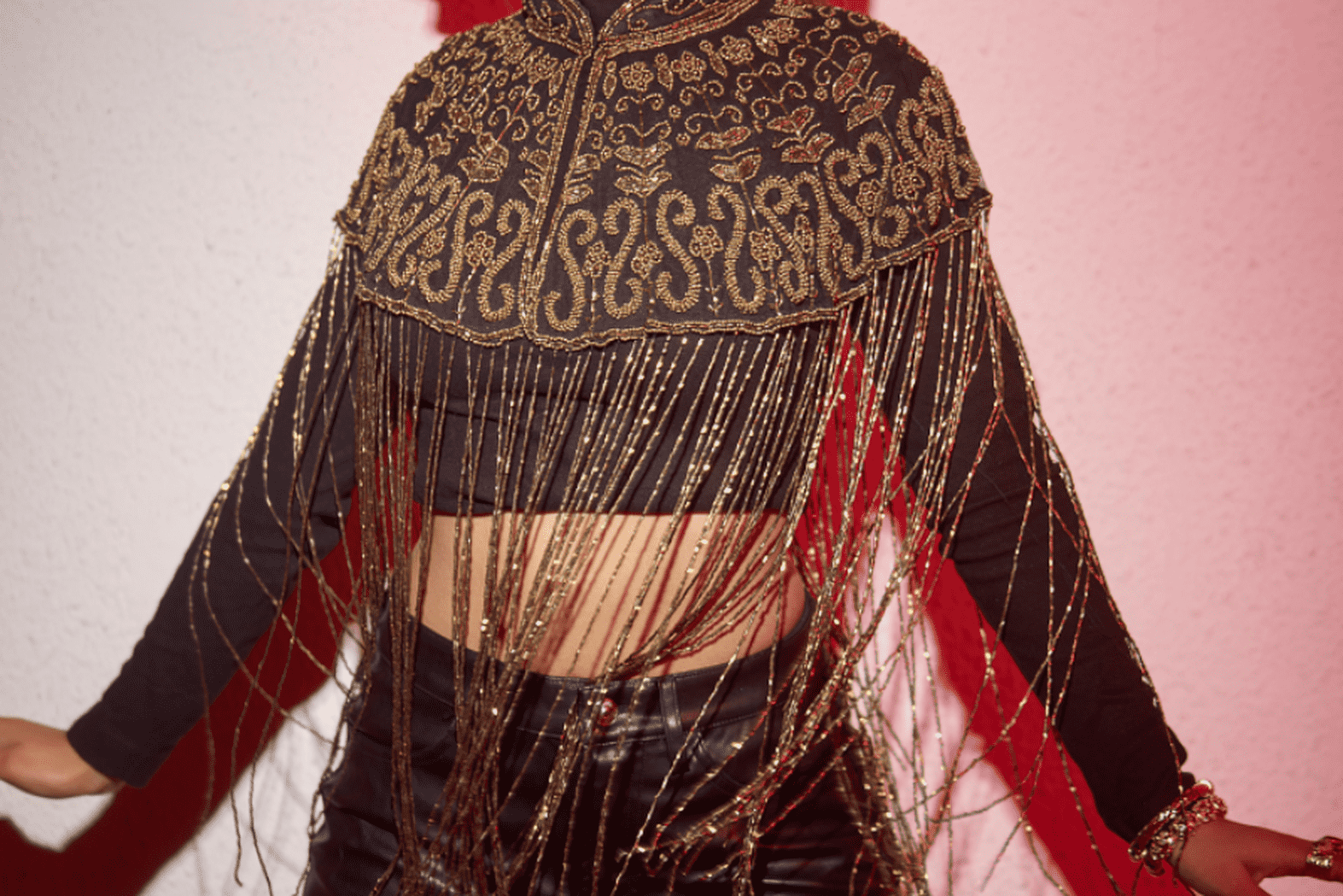 Bohemian Hand Beaded Cape with Shimmer Tassels