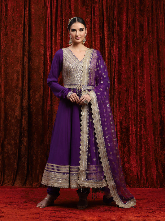 Purple Silk Chanderi Anarkali Suit