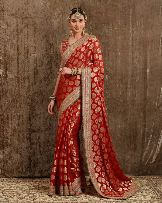 Red Saree & Blouse Set