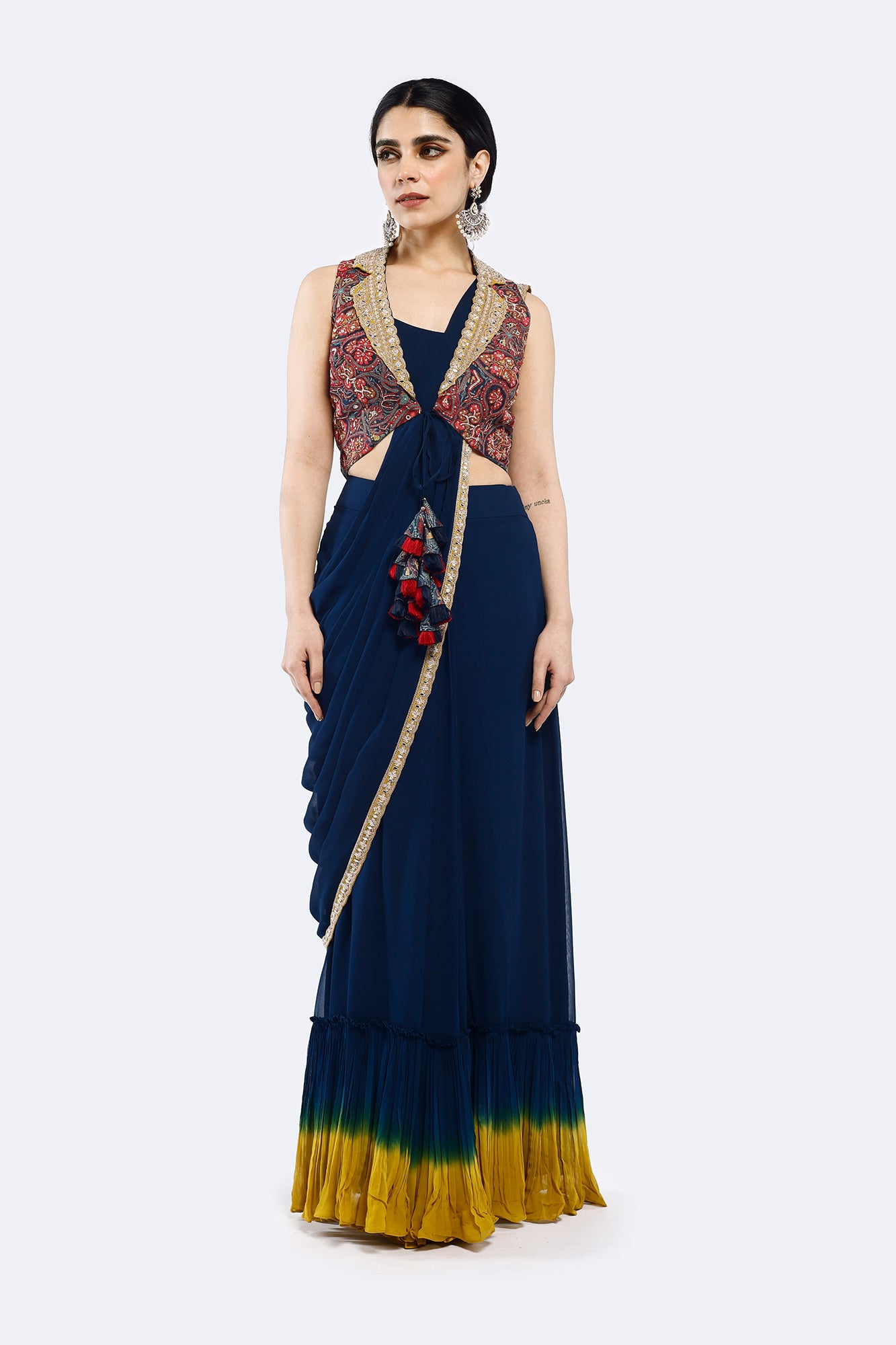 Printed Silk Jacket Drape Saree