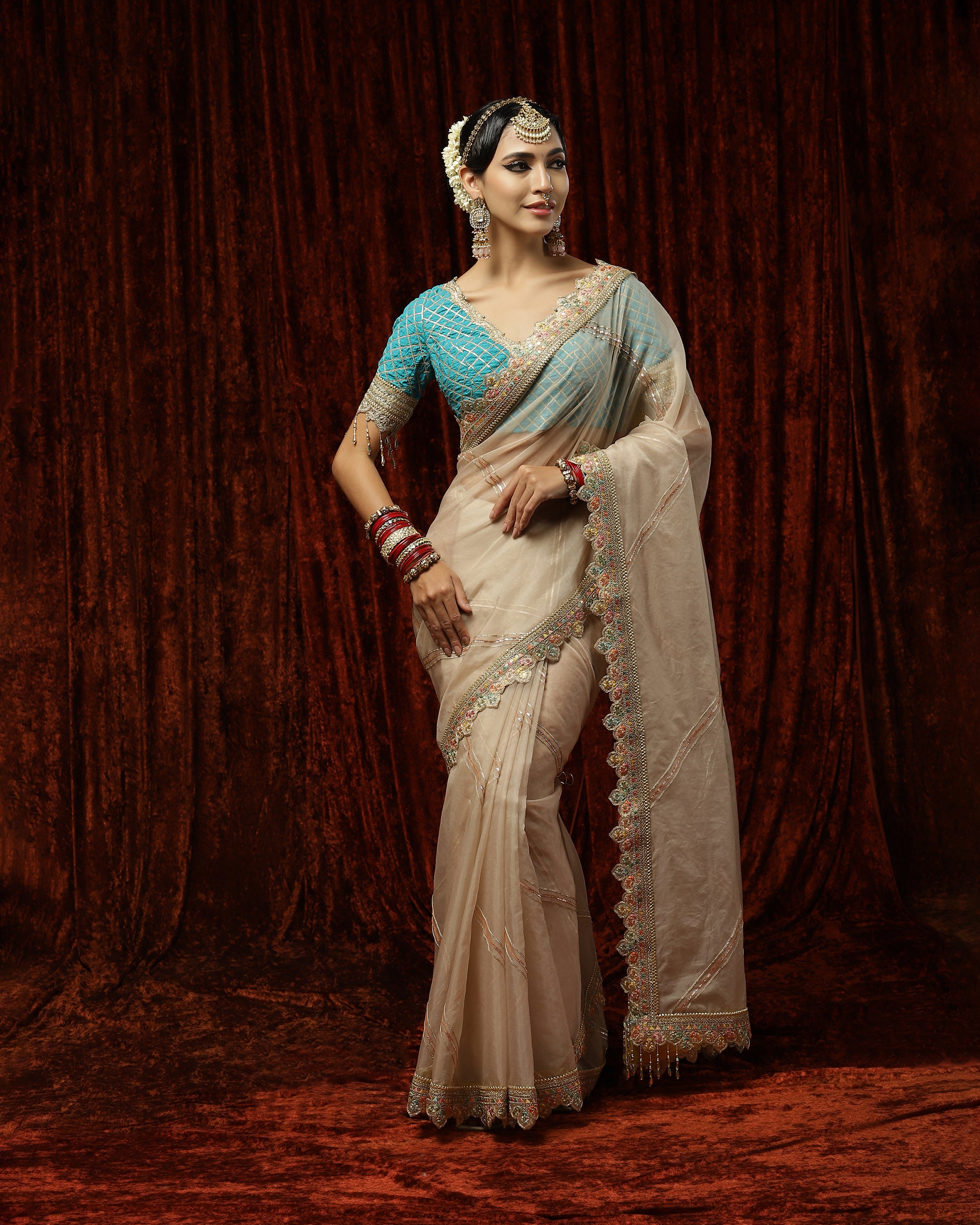 Mouse & Turquoise Saree & Blouse Set