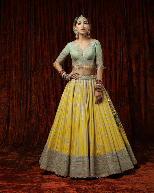 Lemon Yellow & Sea Green lehenga set