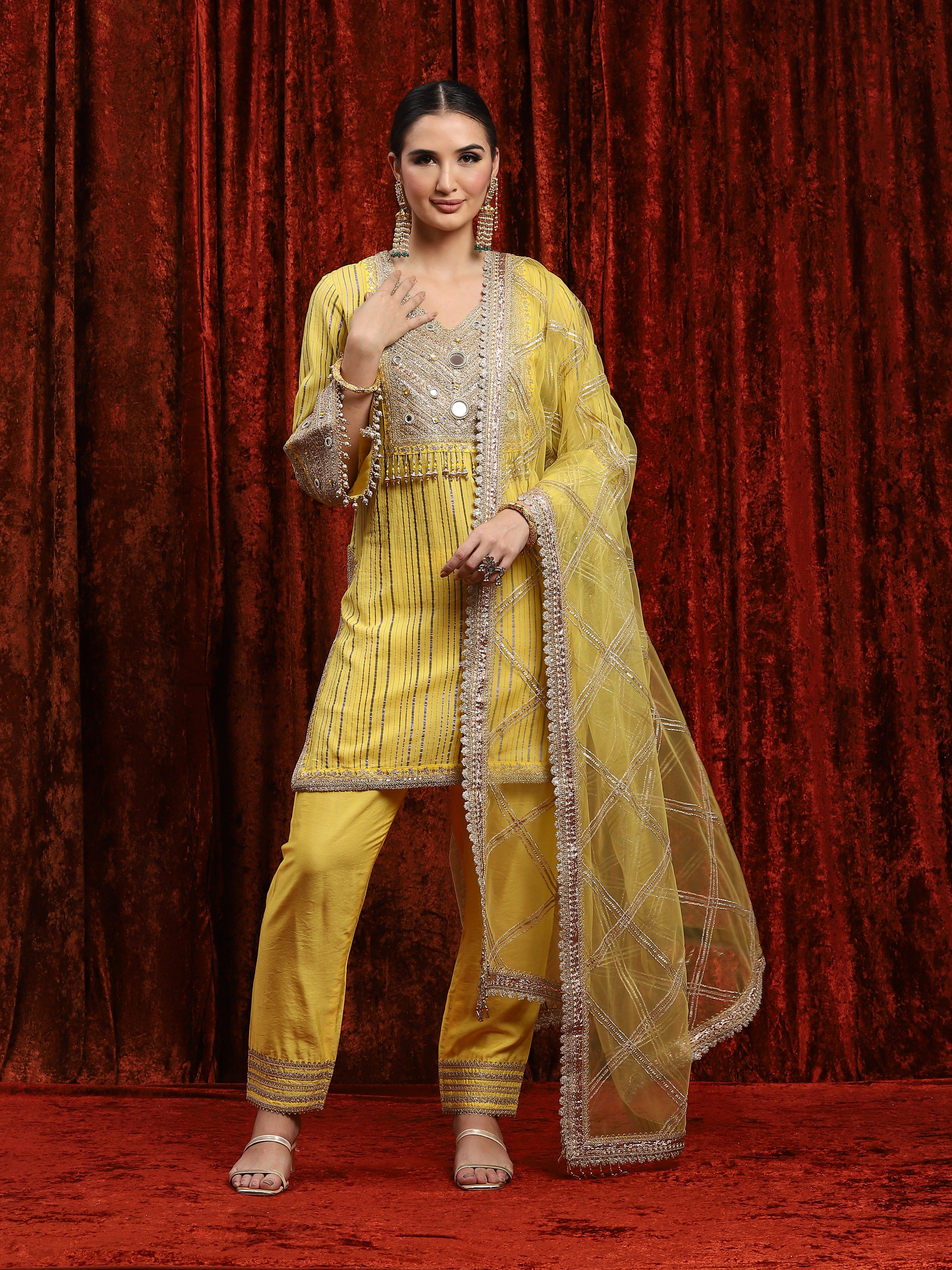 Lemon Yellow Kurta Pant Dupatta Set