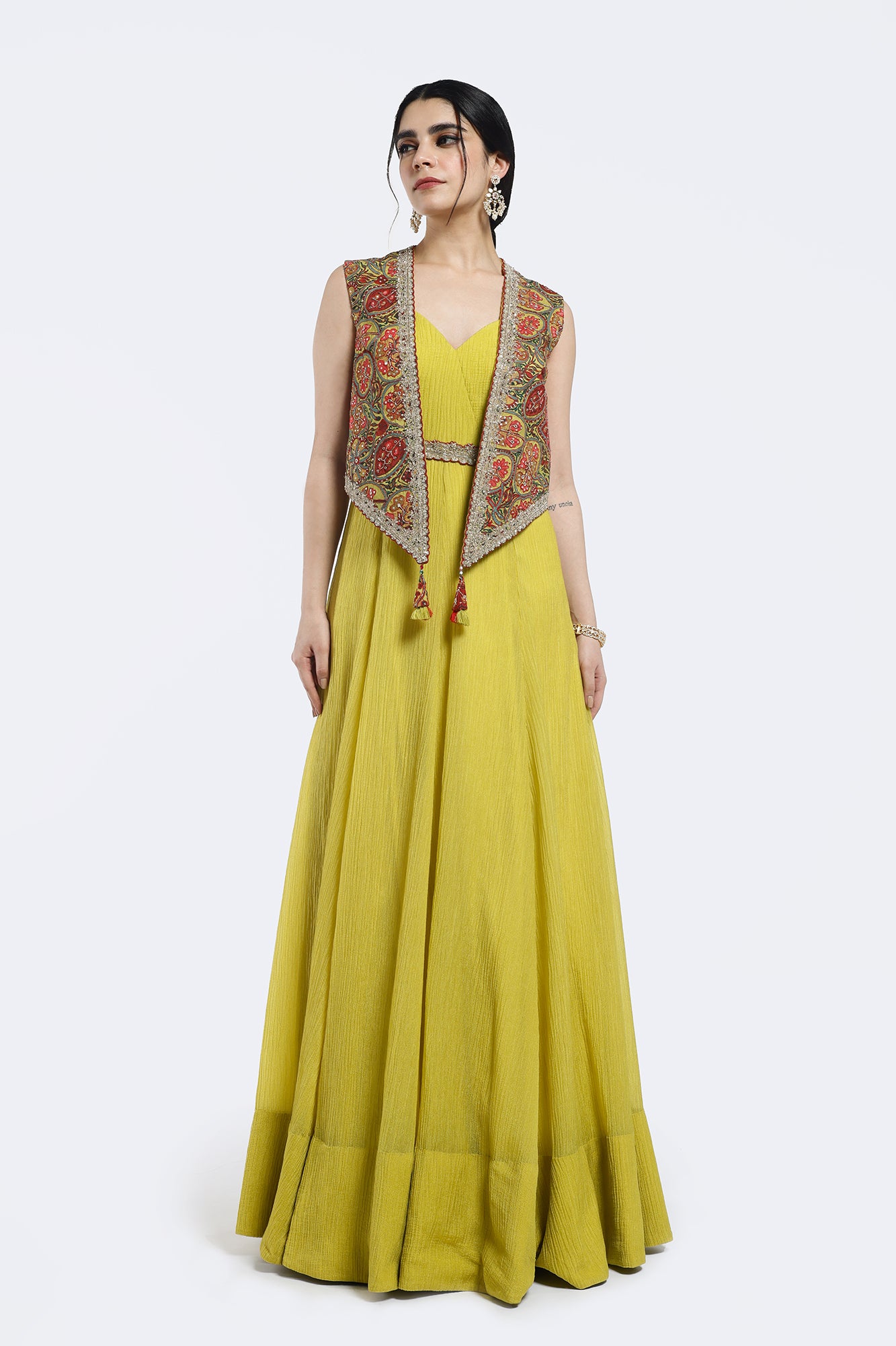 Sleeveless Gown With Indo-Western Jacket