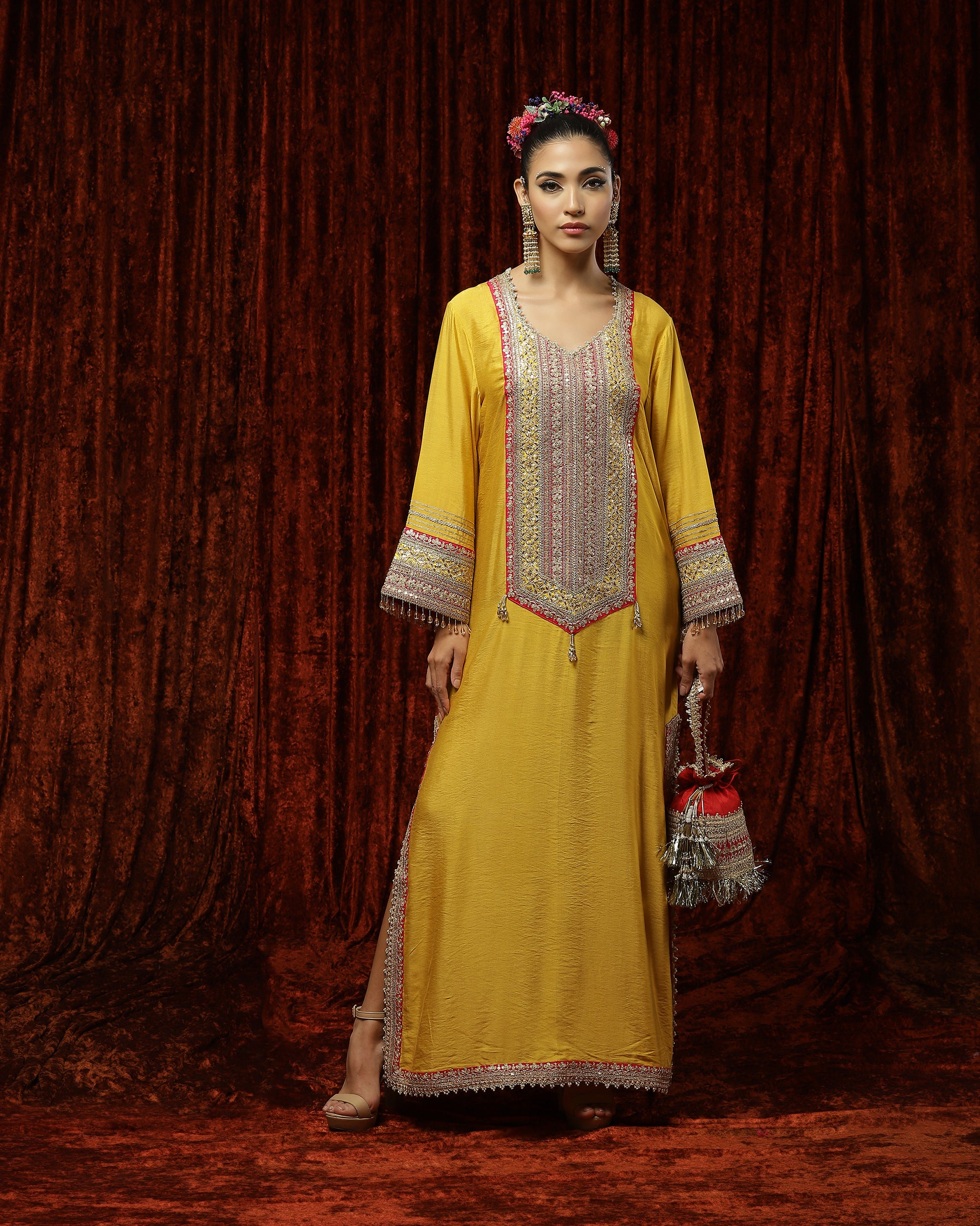 Lomon Yellow & Rani Pink Kurta Kaftan