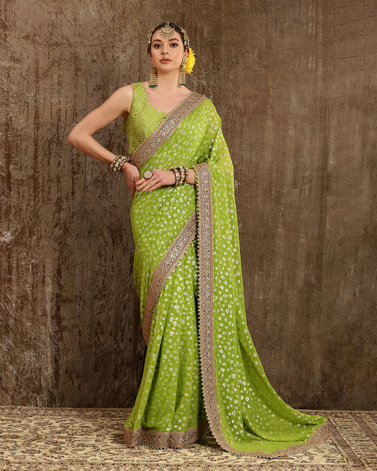 Lemon Green Saree & Blouse Set