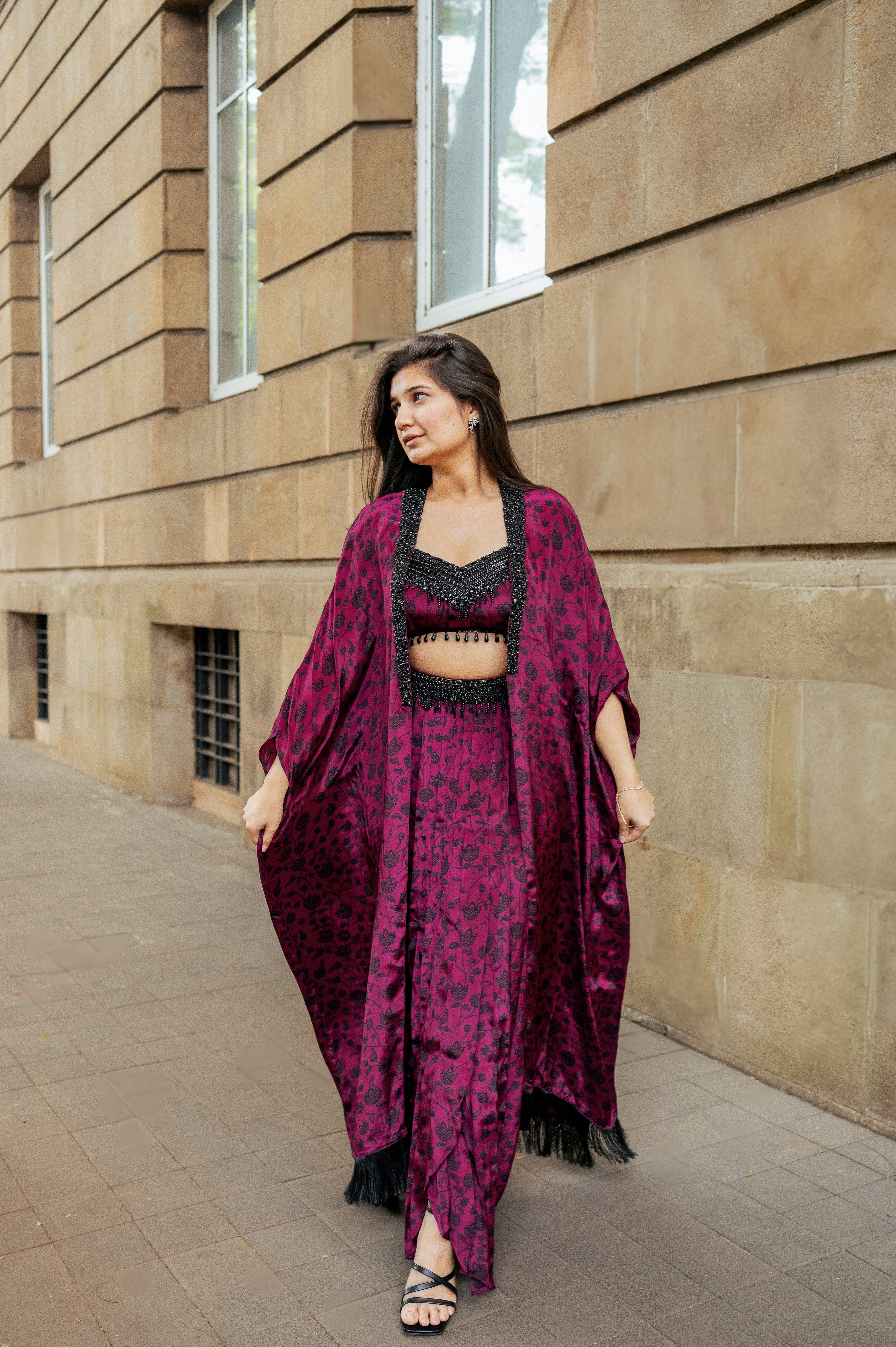 Hand-Embroidered Berry Cape Set