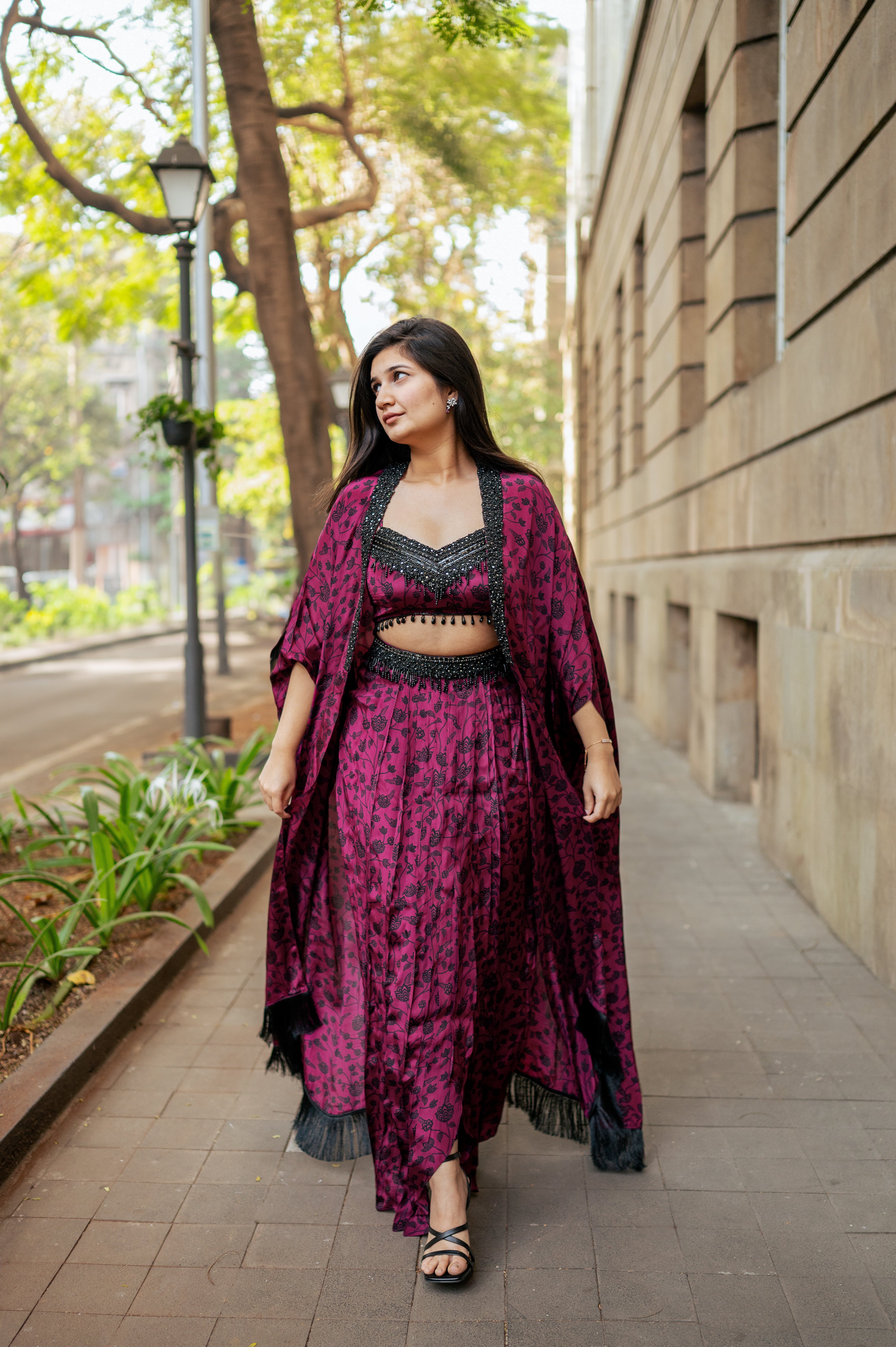 Hand-Embroidered Berry Cape Set