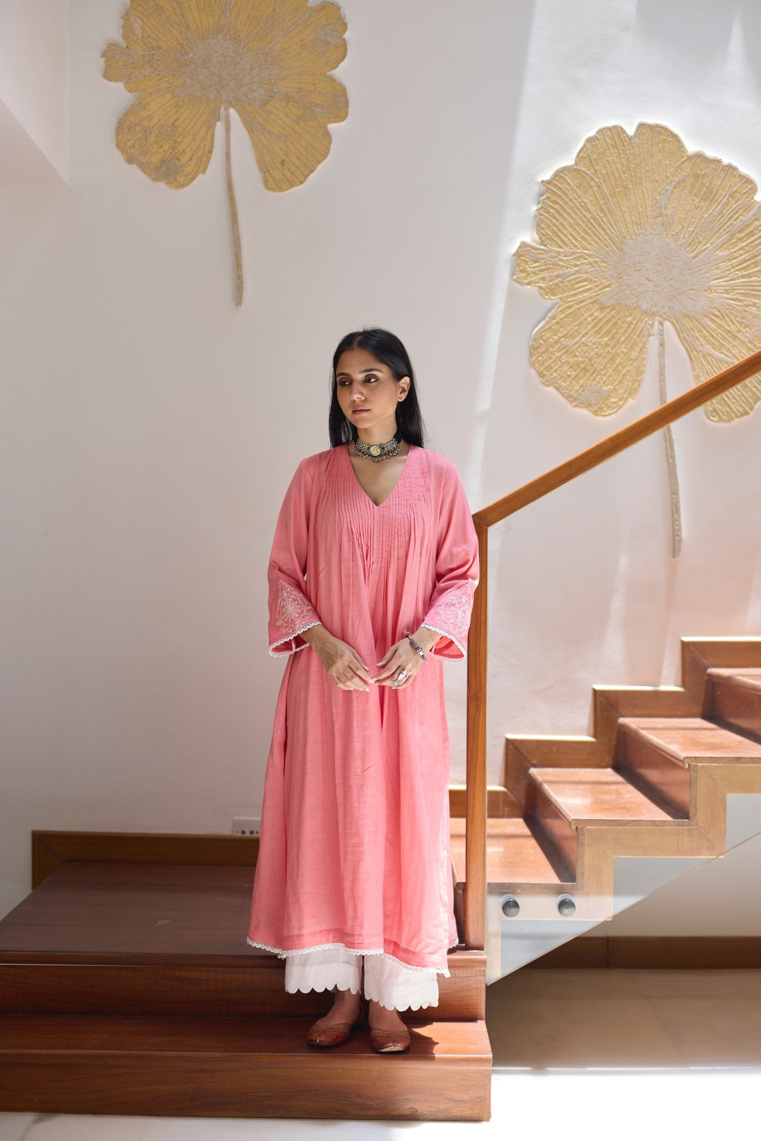 Pintucks Back Yoke Kurta - Pink