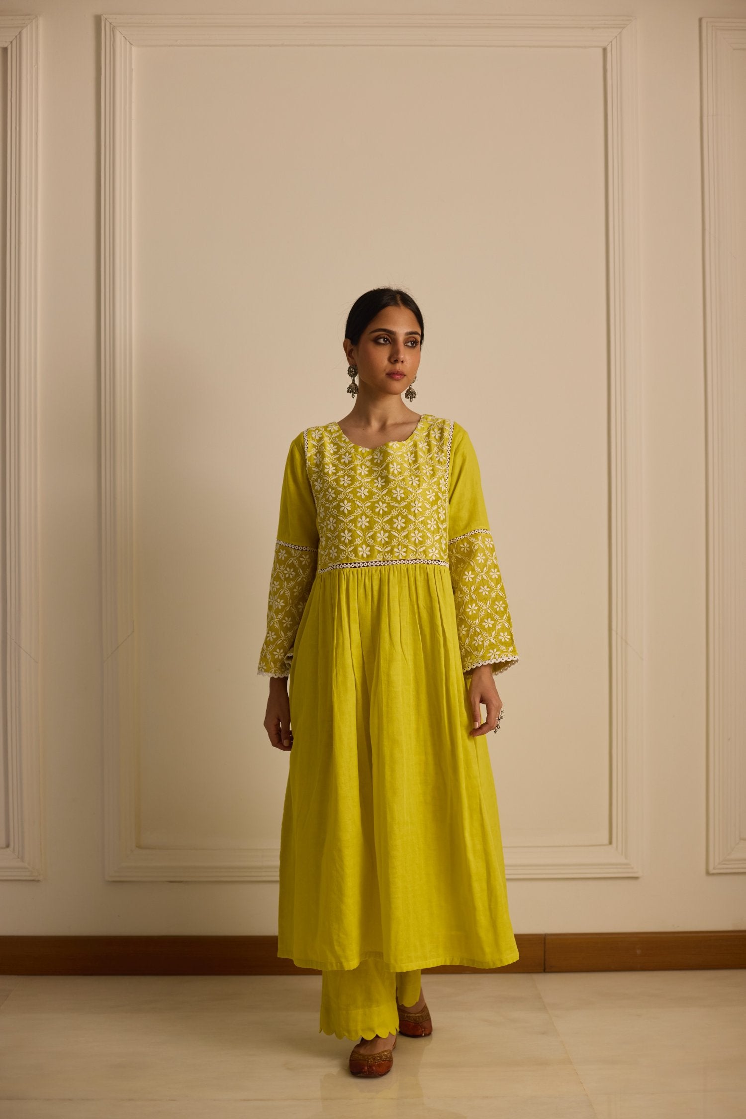 Front And Back Yoke Kurta - Yellow