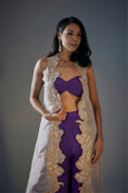 Load image into Gallery viewer, Purple Palazzo Set With Light Gold Embroidered Cutwork Tissue Jacket
