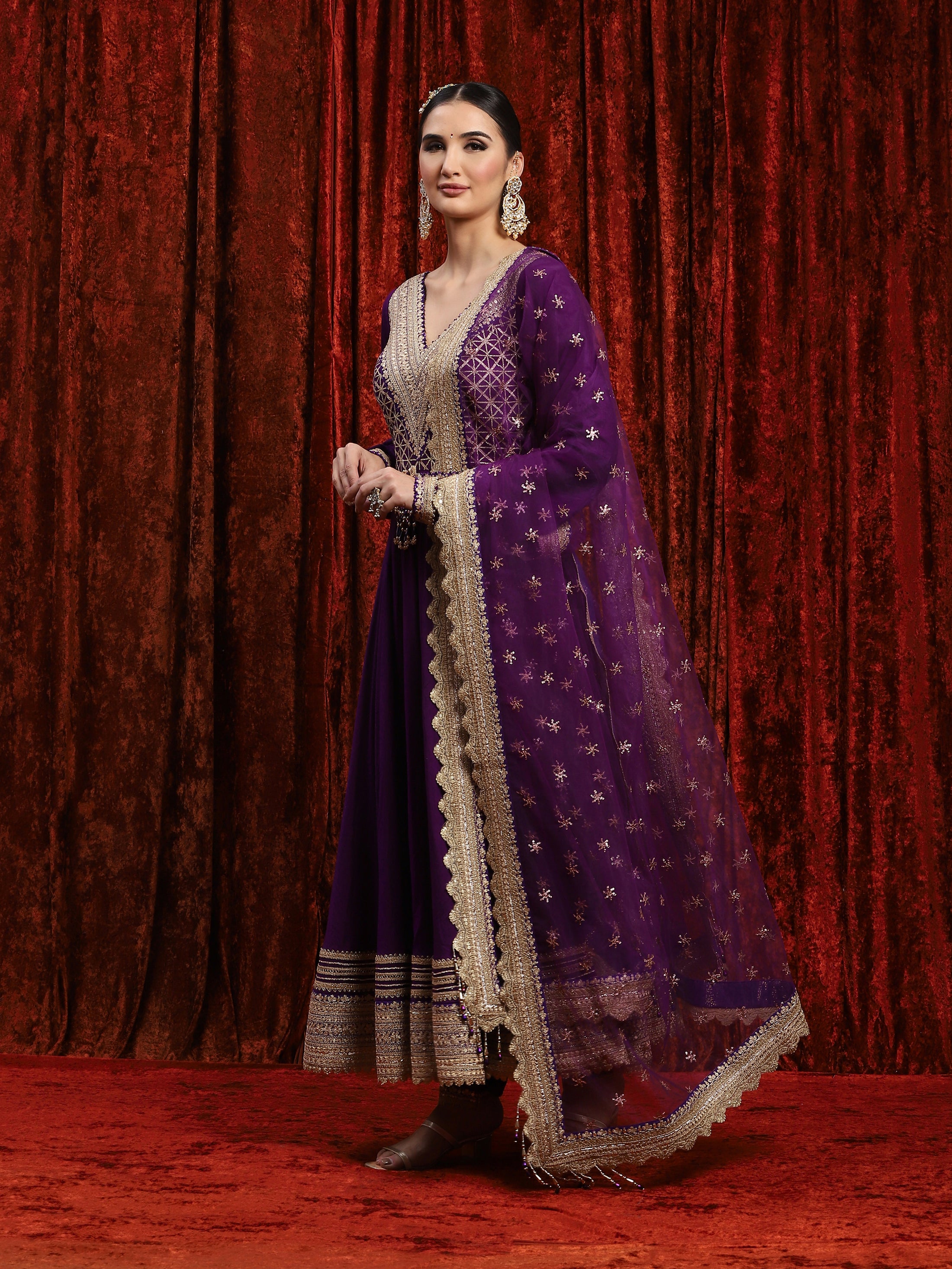 Dark Purple Silk Chanderi Anarkali Suit