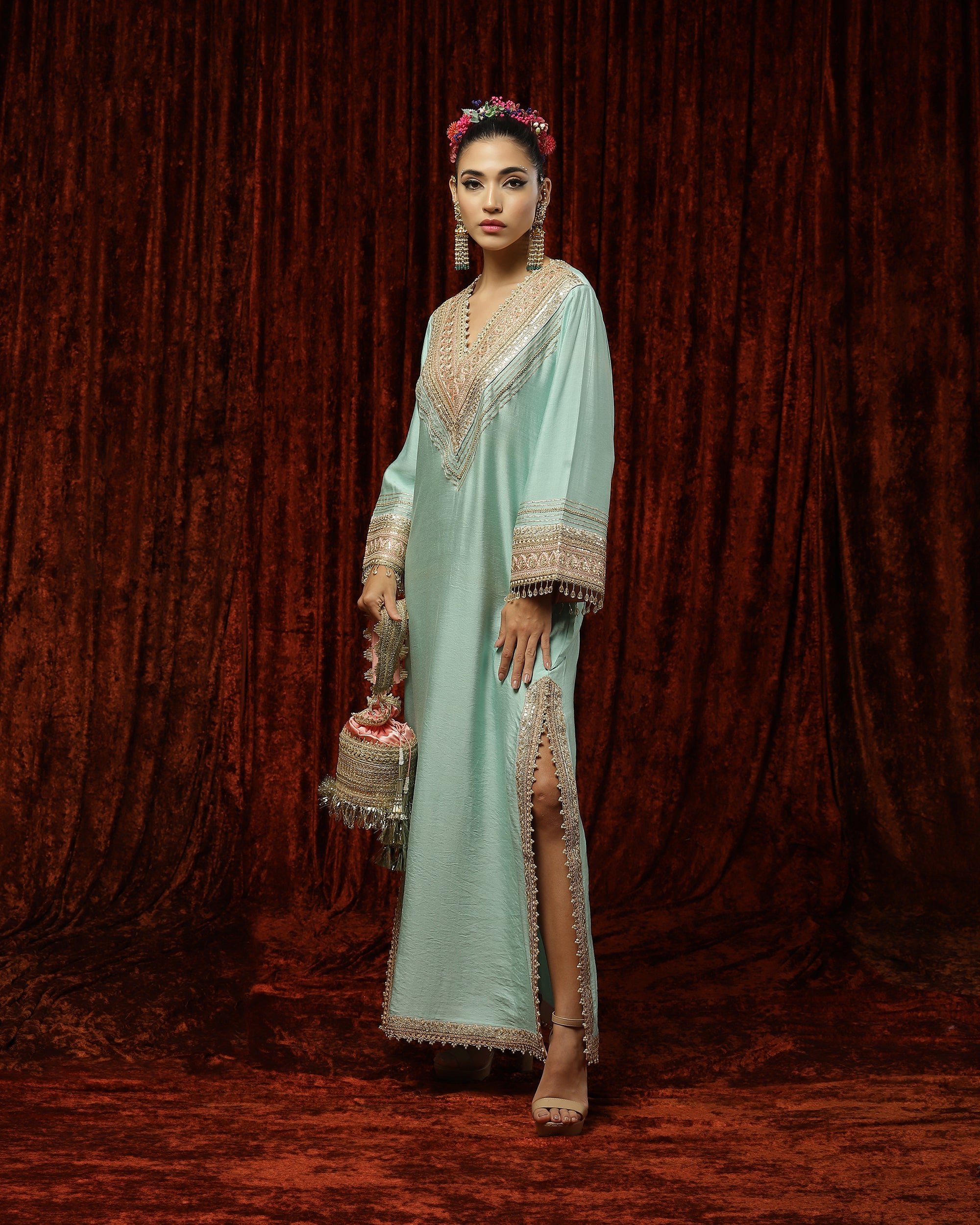 Sea Green & Baby Pink Kurta Kaftan