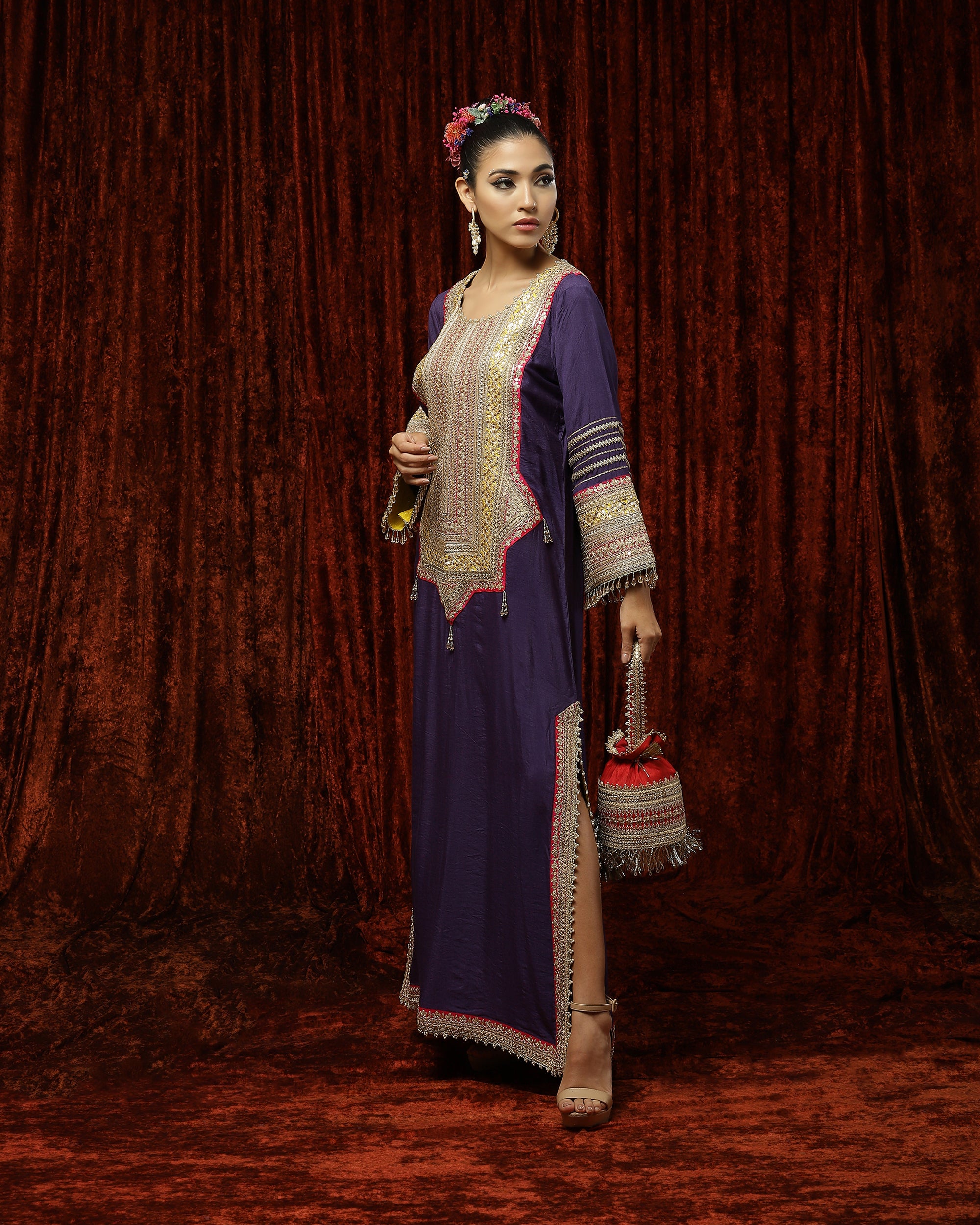 Purple, Rani Pink & Lomon Yellow Kurta Kaftan