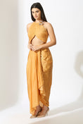 Load image into Gallery viewer, Mustard Embroidered Skirt Set With Drape
