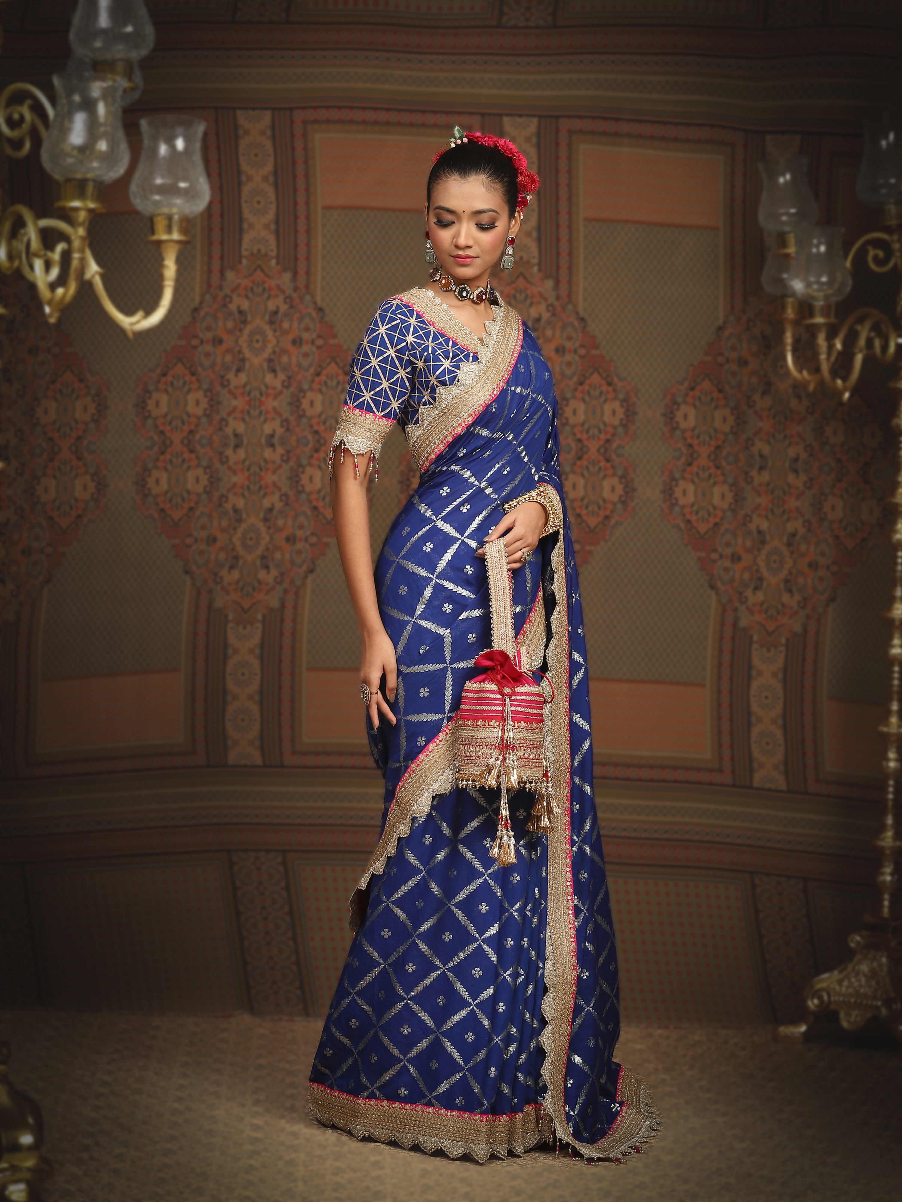 Buy Silk Land Silk Sky Blue & Pink Printed Saree With Unstitched Blouse for  Women Online @ Tata CLiQ