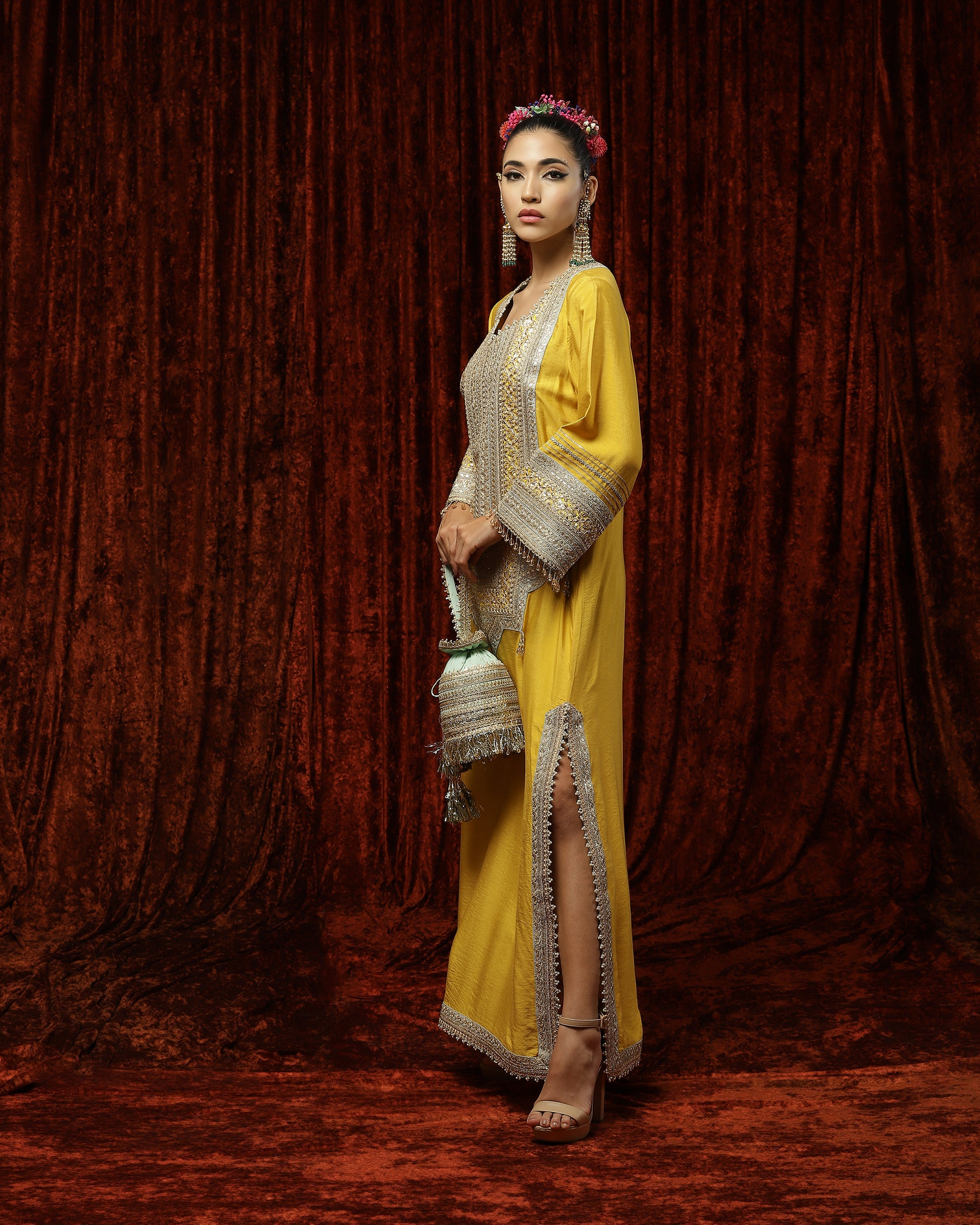 Lomon Yellow & Gray Kurta Kaftan