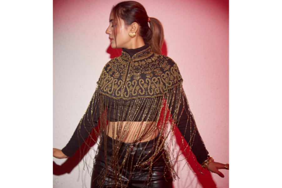 Bohemian Hand Beaded Cape with Shimmer Tassels