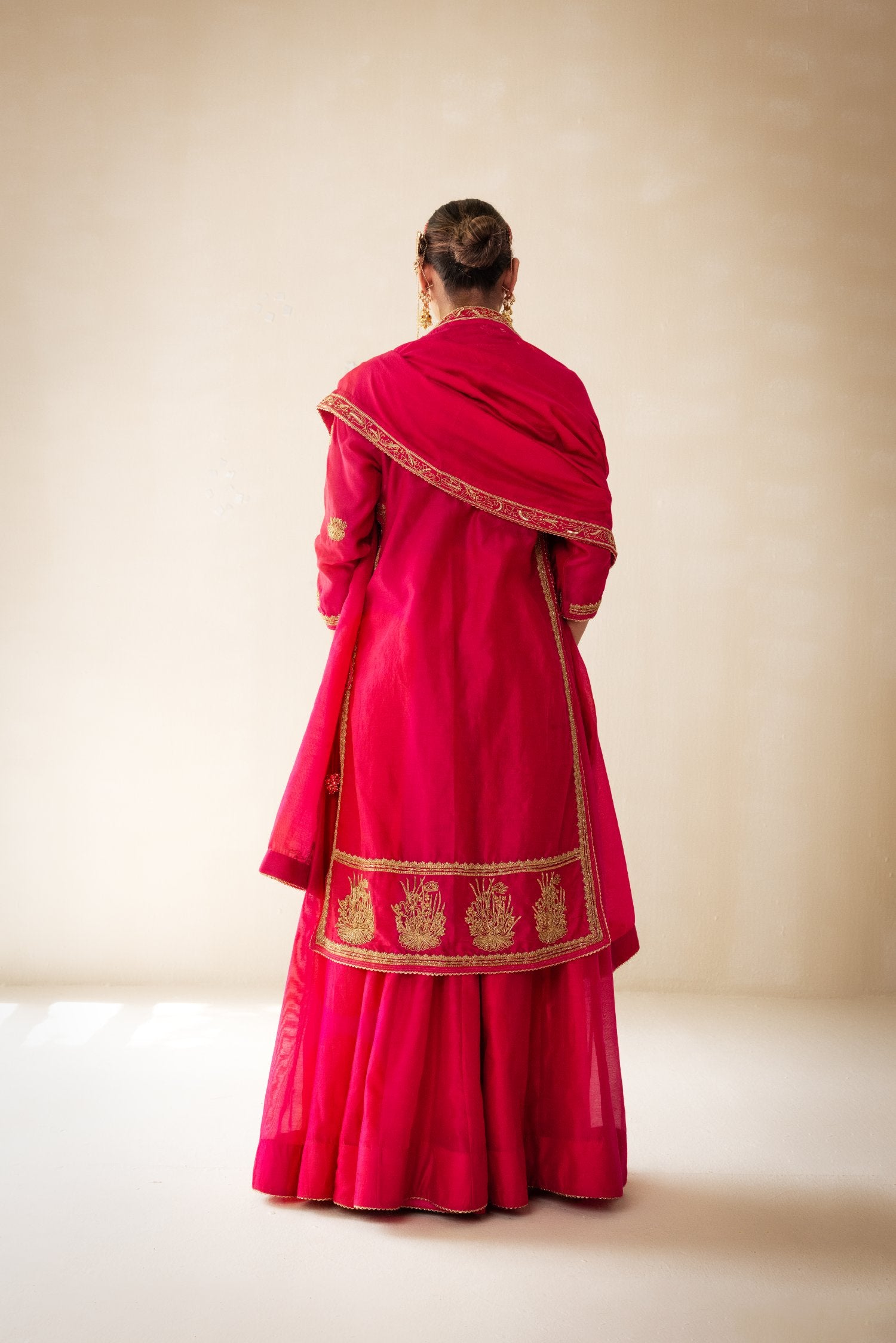 Pink Chanderi Skirt With Kurta