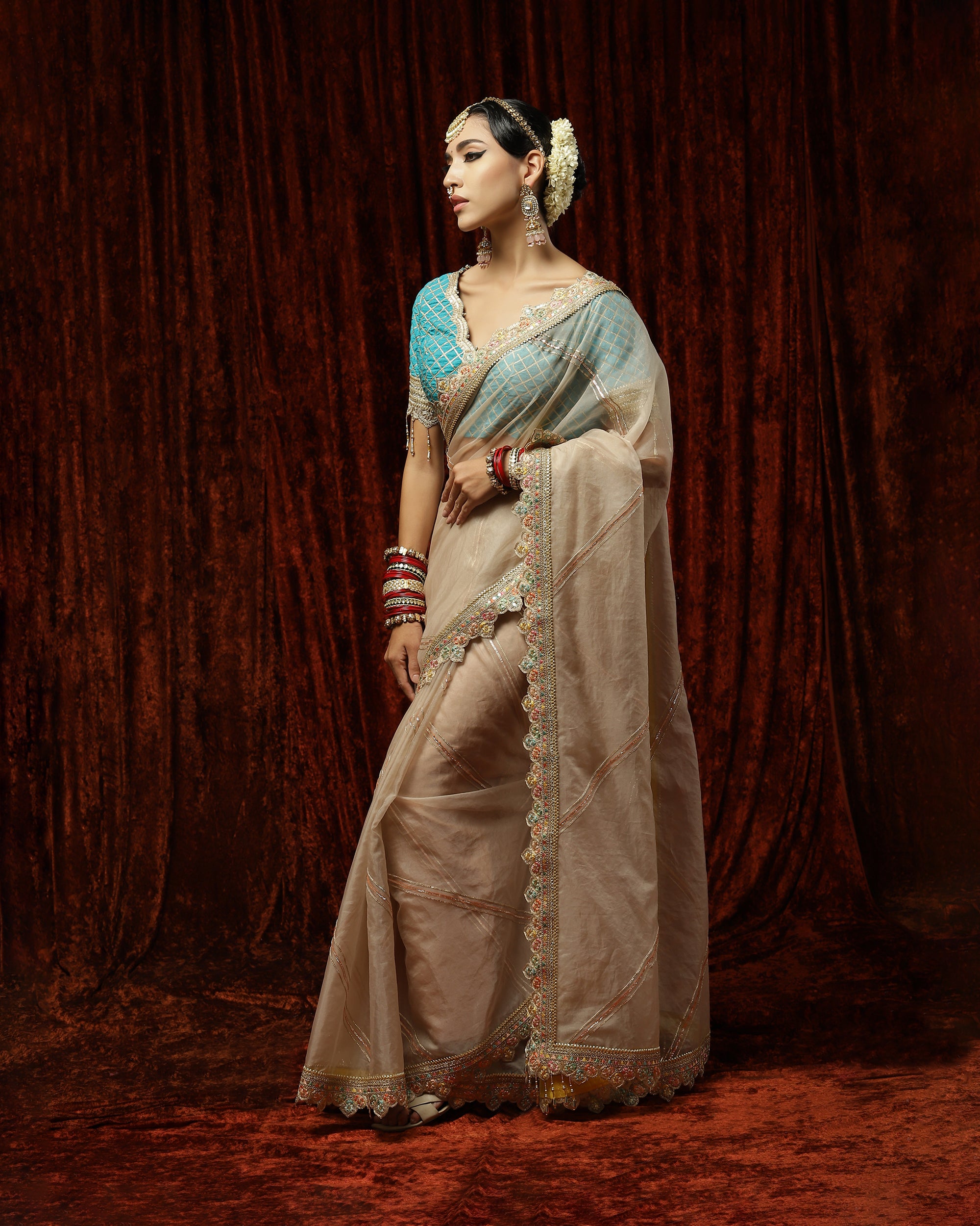 Mouse & Turquoise Saree & Blouse Set