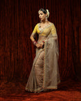 Load image into Gallery viewer, Mouse & Lime yellow Saree & Blouse Set
