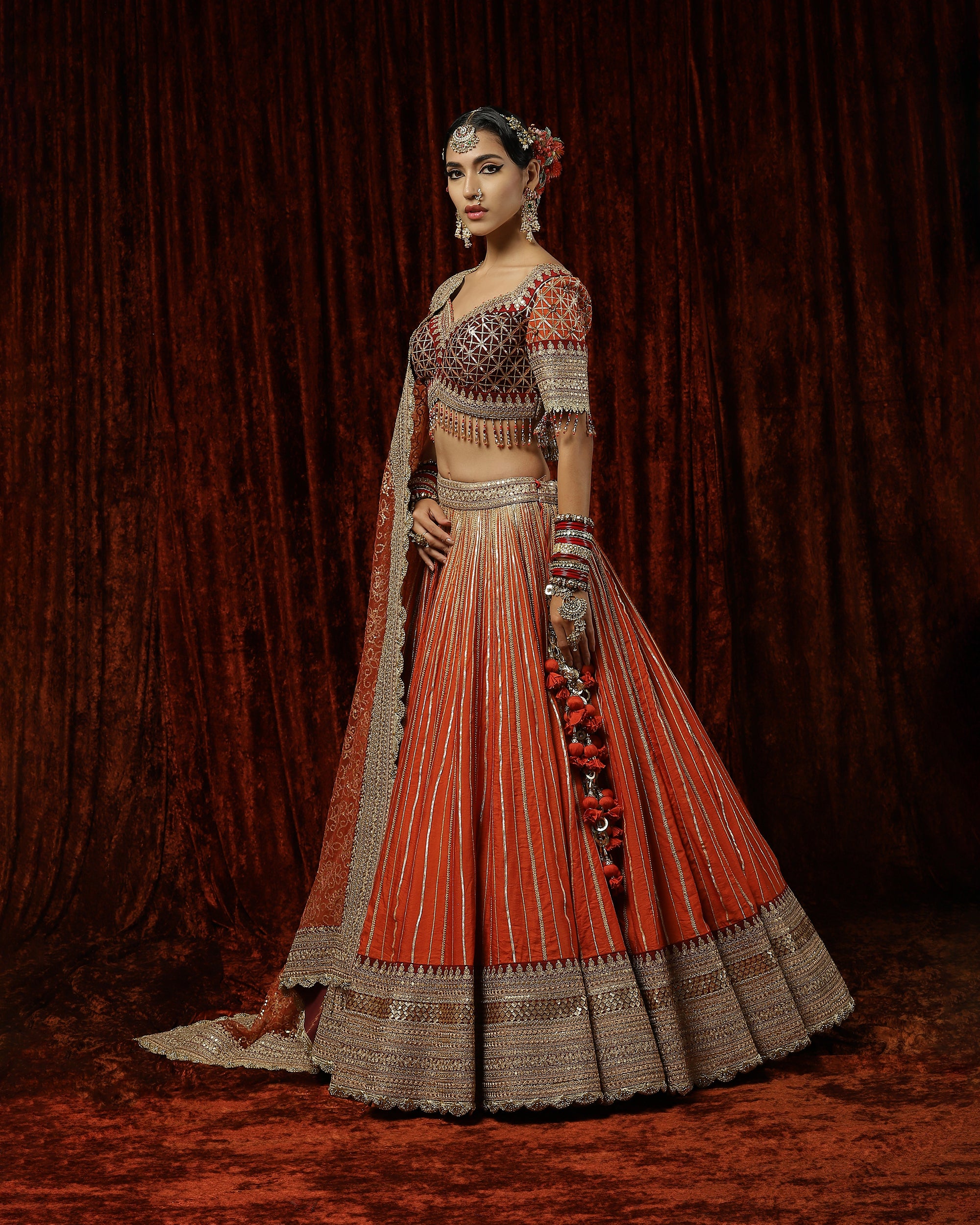 Orange & Maroon, Sunset Orange lehenga set