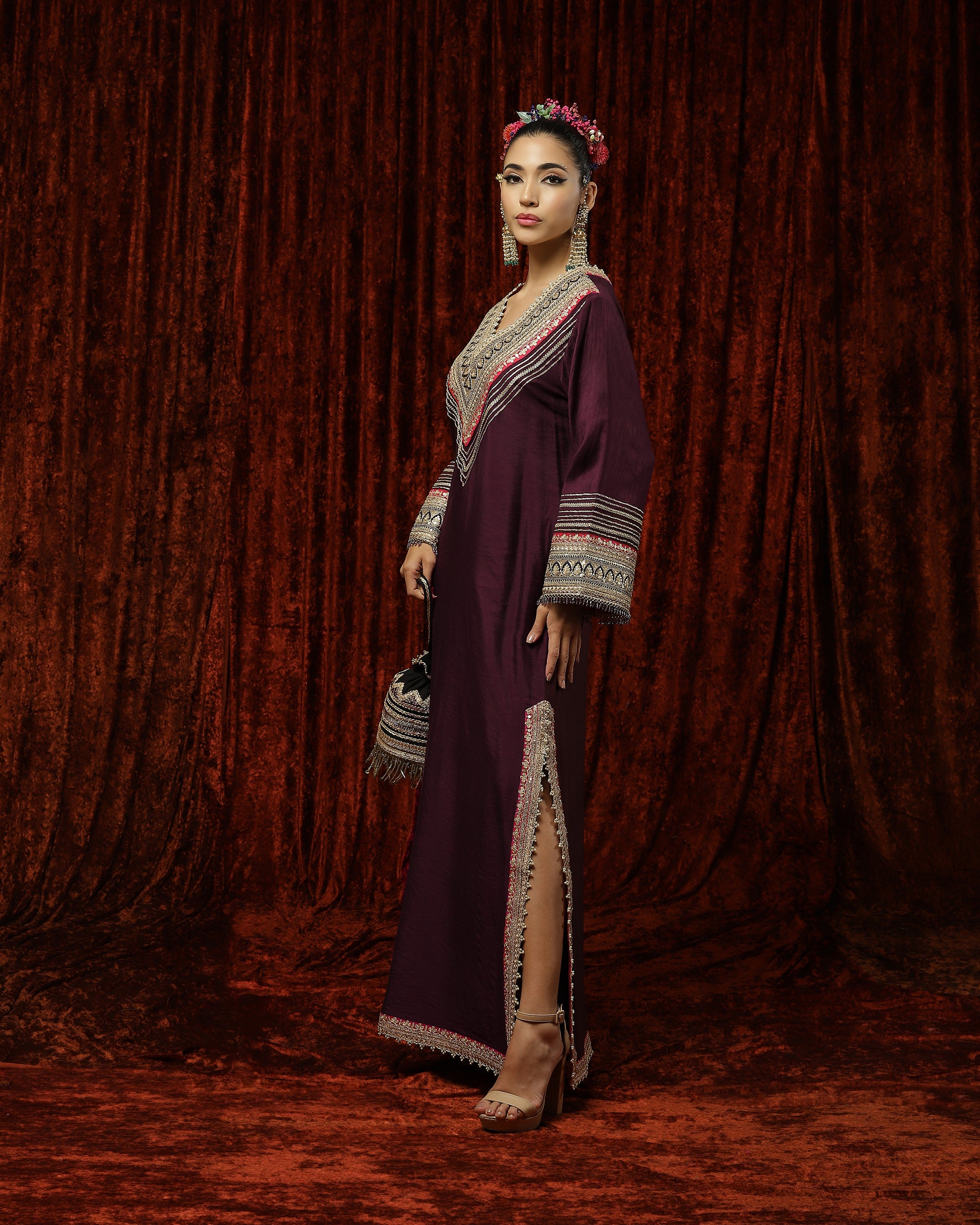 Wine,Rani Pink & Blue Kurta Kaftan