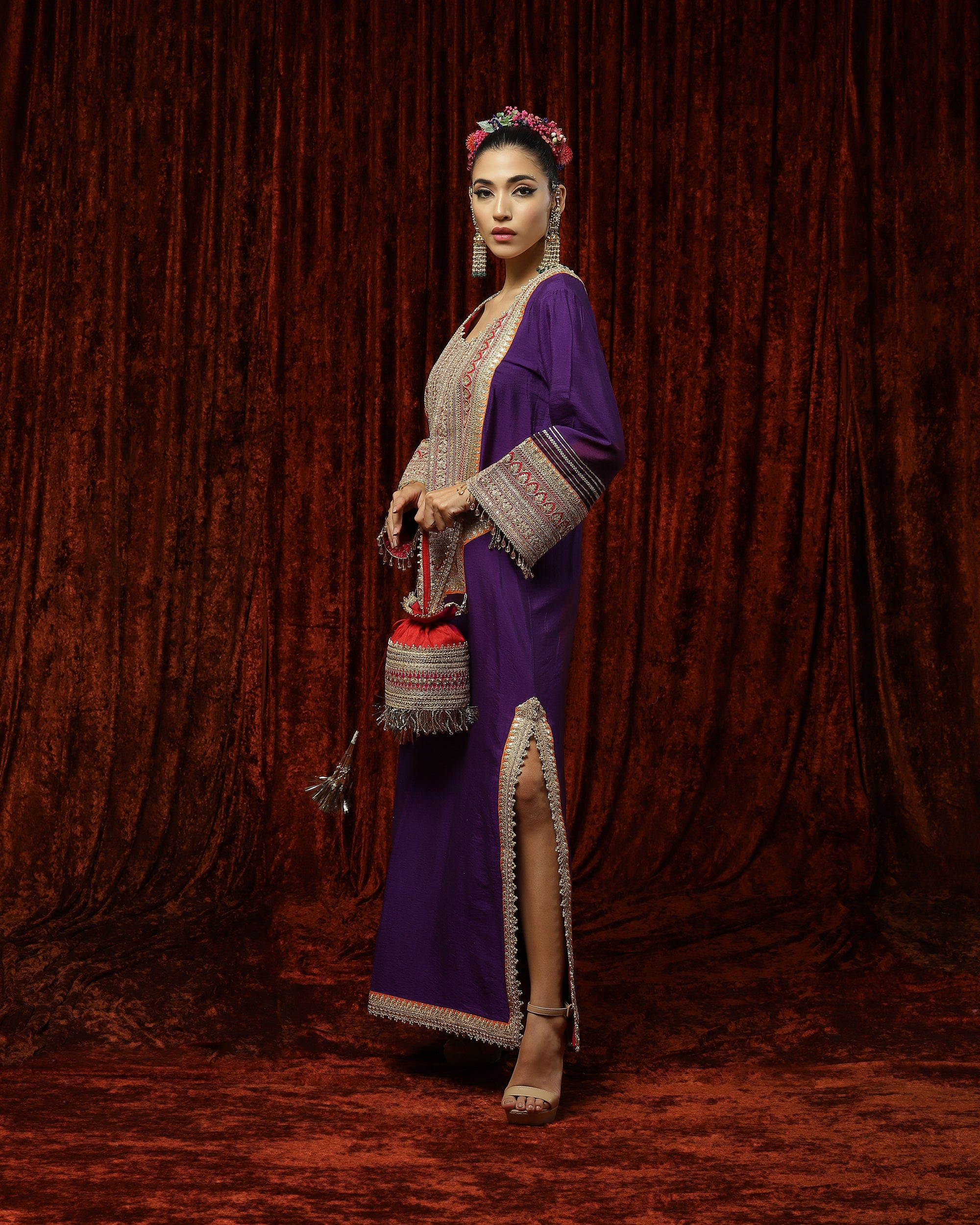 Purple & Orange Kurta Kaftan