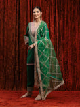 Load image into Gallery viewer, Green, Rani Pink & Purple Kurta Pant Dupatta Set
