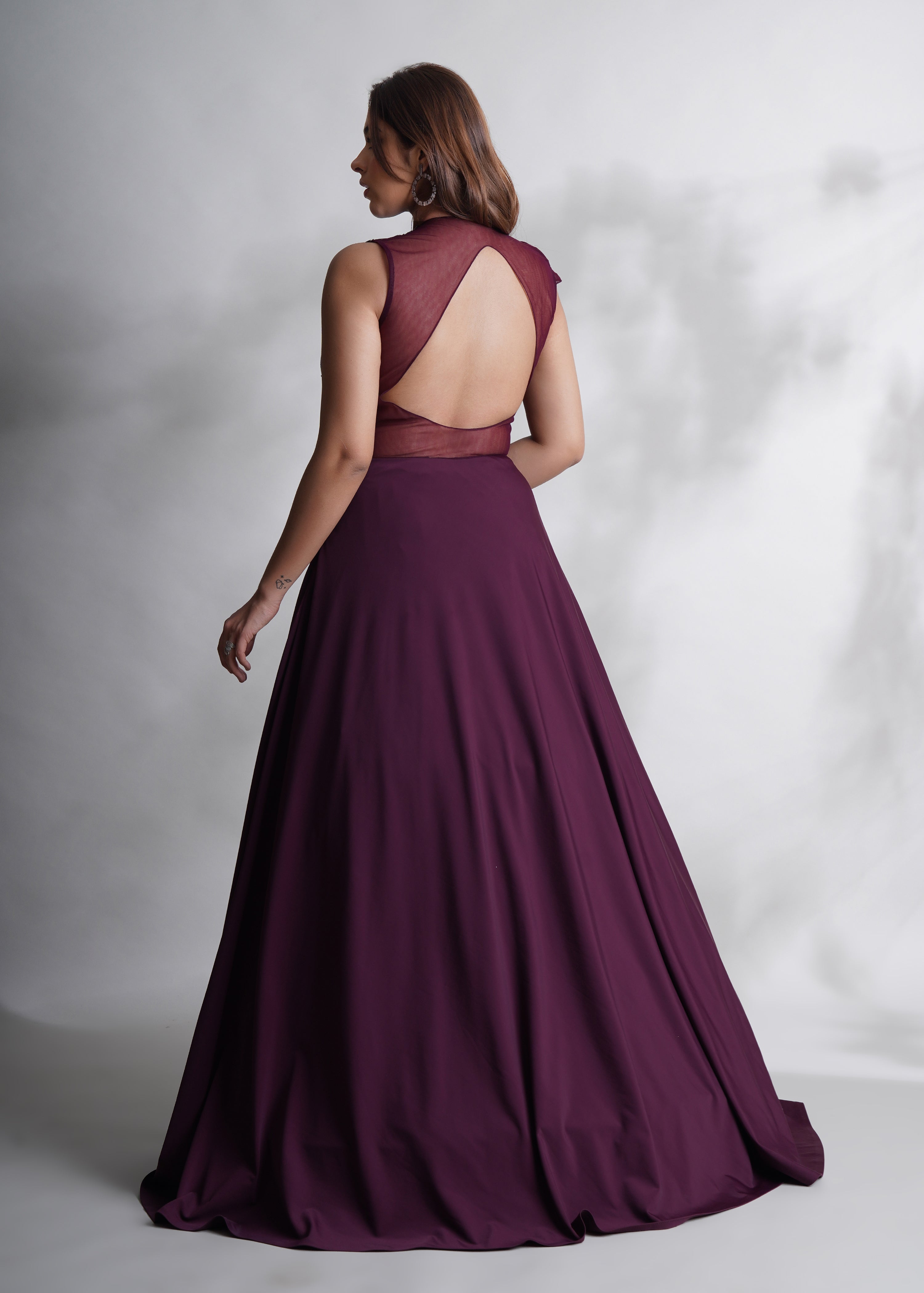 Beads Embroidered Burgundy Gown