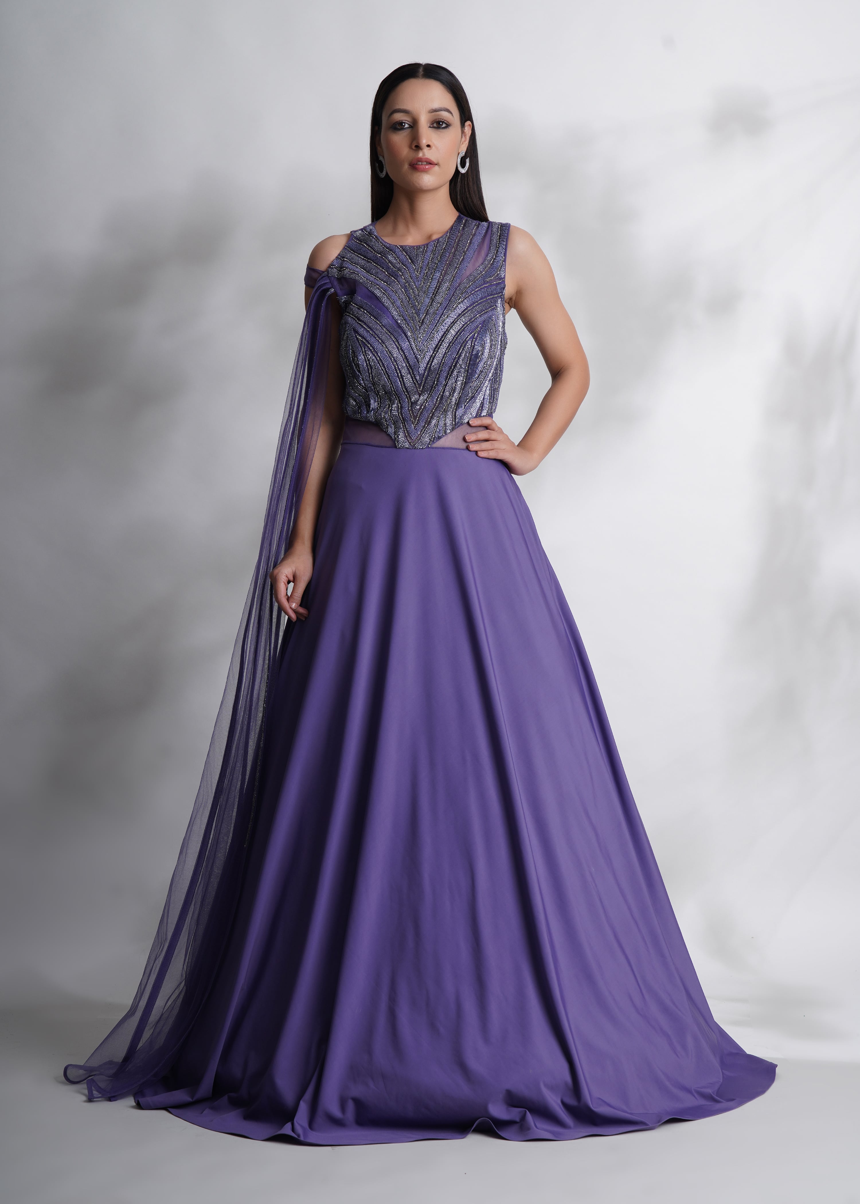 Beads Embroidered Purple Gown