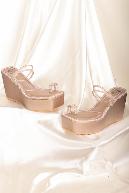 Delicate Rose Gold Square Toe Wedges