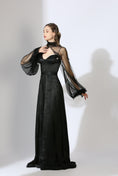 Load image into Gallery viewer, Black Jumpsuit With Embroidered Net Poofy Sleeves
