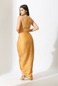 Load image into Gallery viewer, Mustard Embroidered Skirt Set With Drape
