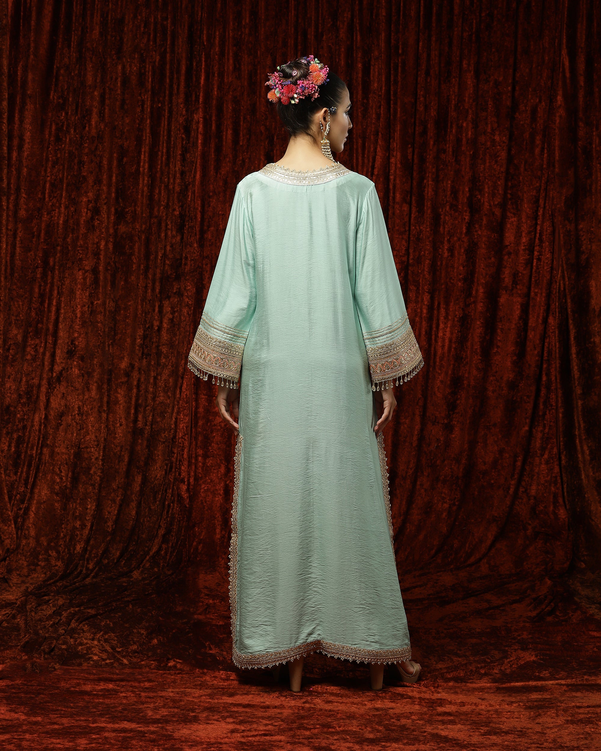 Sea Green & Baby Pink Kurta Kaftan